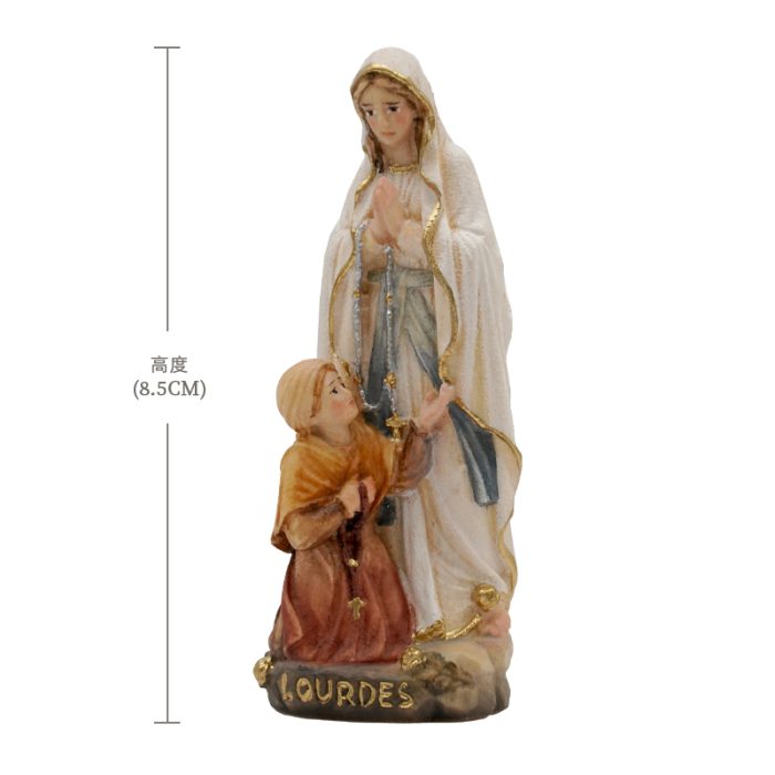 【现货】木雕_露德圣母和伯尔纳德8.5厘米彩色 Catholic religious art
