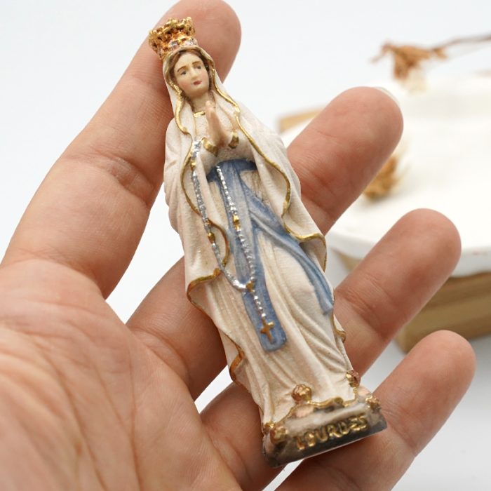 【现货】意大利木雕-露德圣母戴皇冠-高8.5 厘米 Catholic religious art