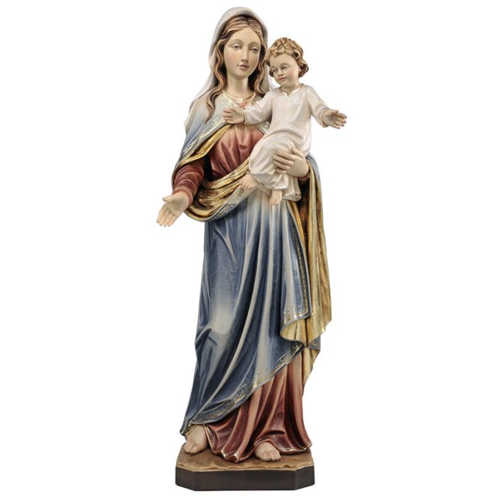 【现货】木雕 圣母抱耶稣手工木雕态像_34c 彩色 Catholic religious art