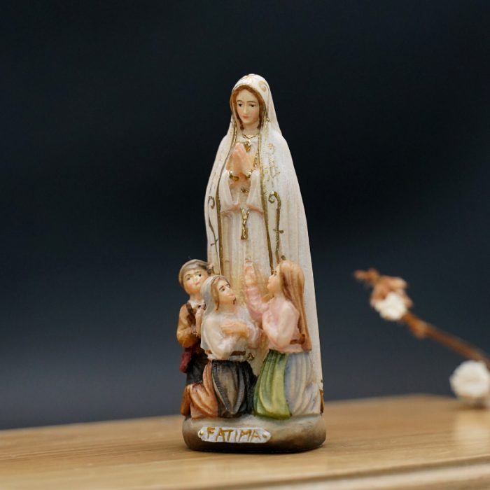 【现货】木雕_法蒂玛和三个小牧童8.5厘米彩色 Catholic religious art