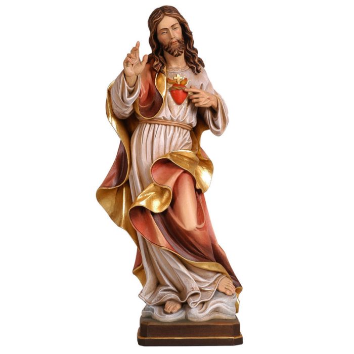 【现货】木雕_耶稣圣心10厘米彩色 Catholic religious art