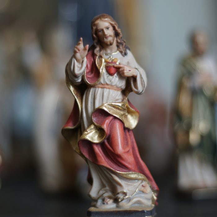 【现货】木雕_耶稣圣心10厘米彩色 Catholic religious art