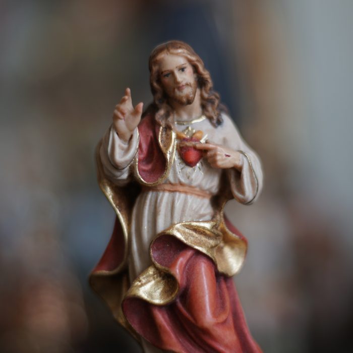 【现货】木雕_耶稣圣心10厘米彩色 Catholic religious art