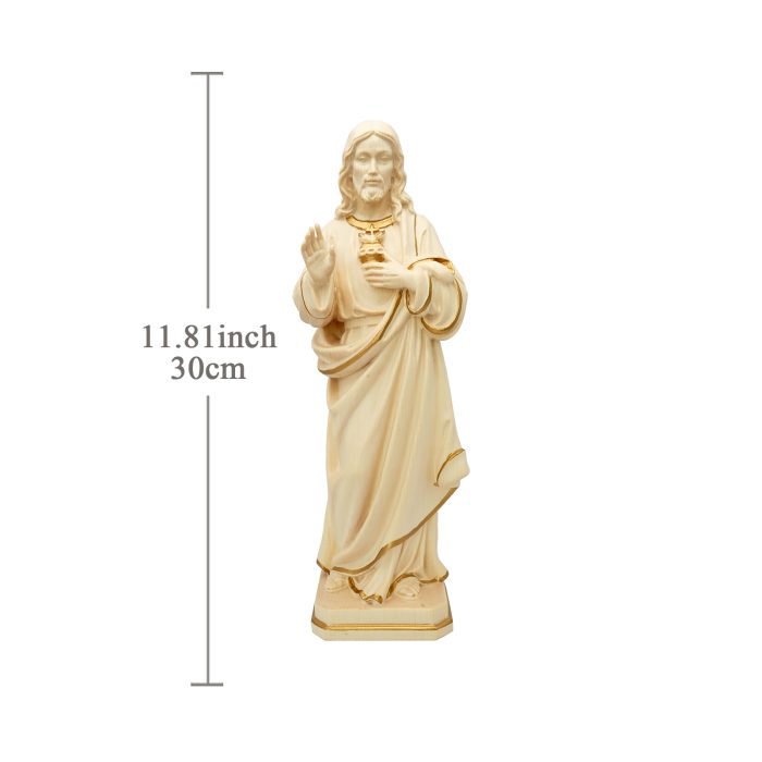 【现货】木雕 耶稣圣心木雕圣像_耶稣圣心	30厘米 原色 Catholic religious art