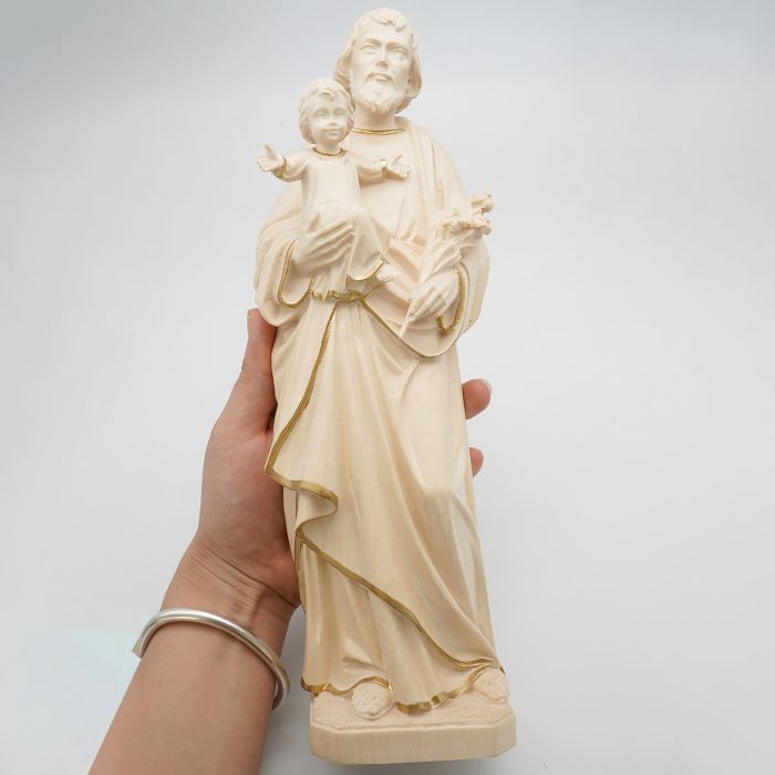 【现货】木雕 若瑟抱耶稣30厘米 原色 Catholic religious art