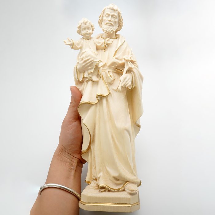 【现货】木雕 圣若瑟抱耶稣 30厘米原色 Catholic religious art