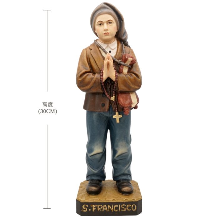 【现货】木雕 彩色 法蒂玛小牧童木雕圣像圣母雅钦达路基亚方济各_方济各 30cm Catholic religious art