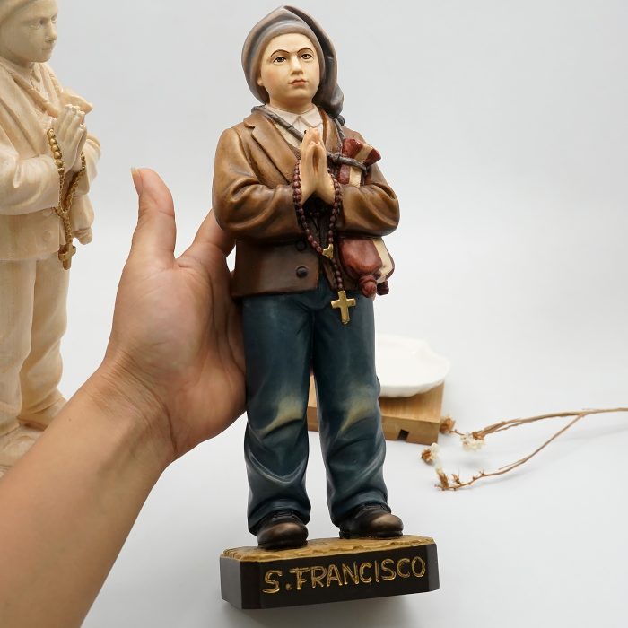 【现货】木雕 彩色 法蒂玛小牧童木雕圣像圣母雅钦达路基亚方济各_方济各 30cm Catholic religious art