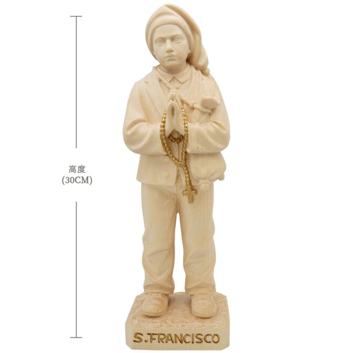 【现货】木雕原色 法蒂玛小牧童木雕圣像圣母雅钦达路基亚方济各_方济各 30cm Catholic religious art