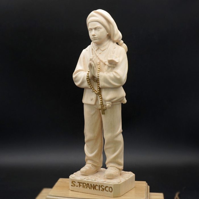 【现货】木雕原色 法蒂玛小牧童木雕圣像圣母雅钦达路基亚方济各_方济各 30cm Catholic religious art