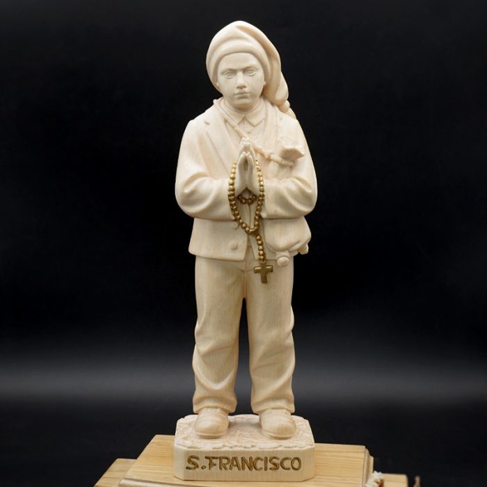 【现货】木雕原色 法蒂玛小牧童木雕圣像圣母雅钦达路基亚方济各_方济各 30cm Catholic religious art