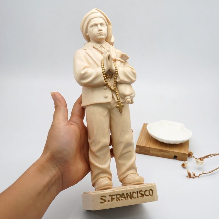 【现货】木雕原色 法蒂玛小牧童木雕圣像圣母雅钦达路基亚方济各_方济各 30cm Catholic religious art