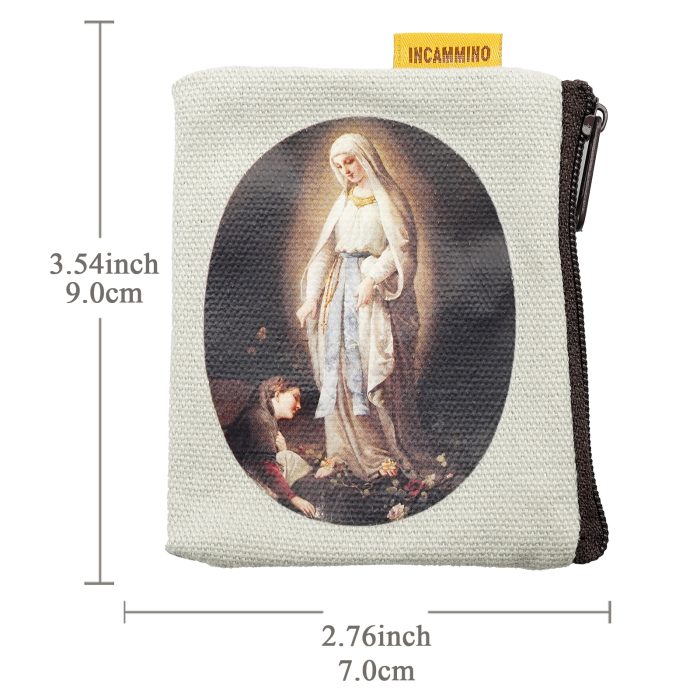 双面帆布念珠包-露德圣母-7x9cm Catholic religious art