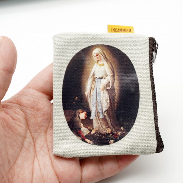 双面帆布念珠包-露德圣母-7x9cm Catholic religious art