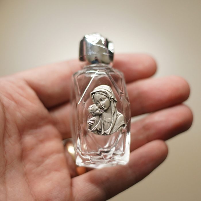 圣水瓶 菱形 带镀银合金圣 异形设计 7cm 圣母子 Catholic religious art