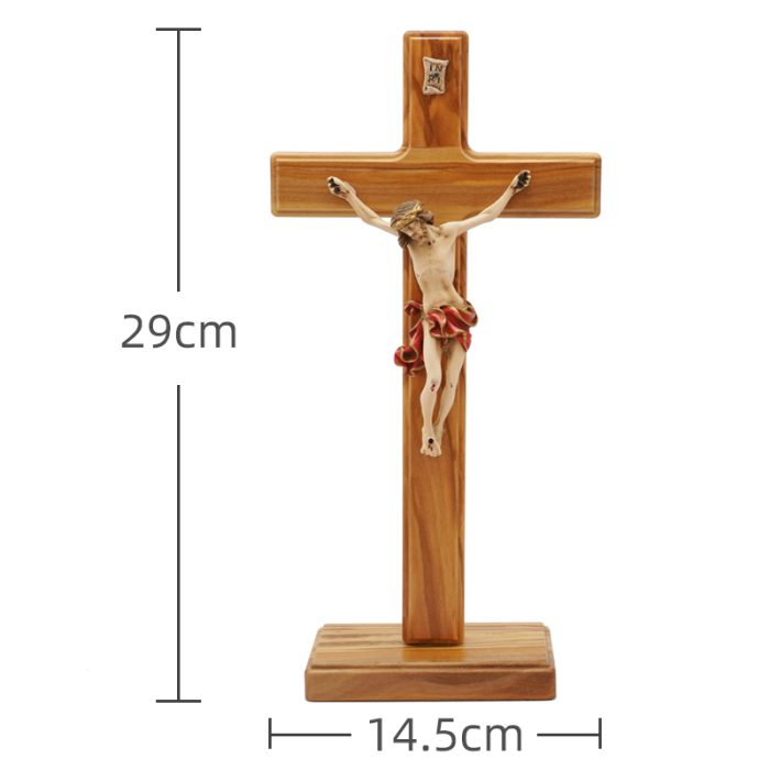 十字架-基督-橄榄木带圣尸底座-29x14.5cm Catholic religious art
