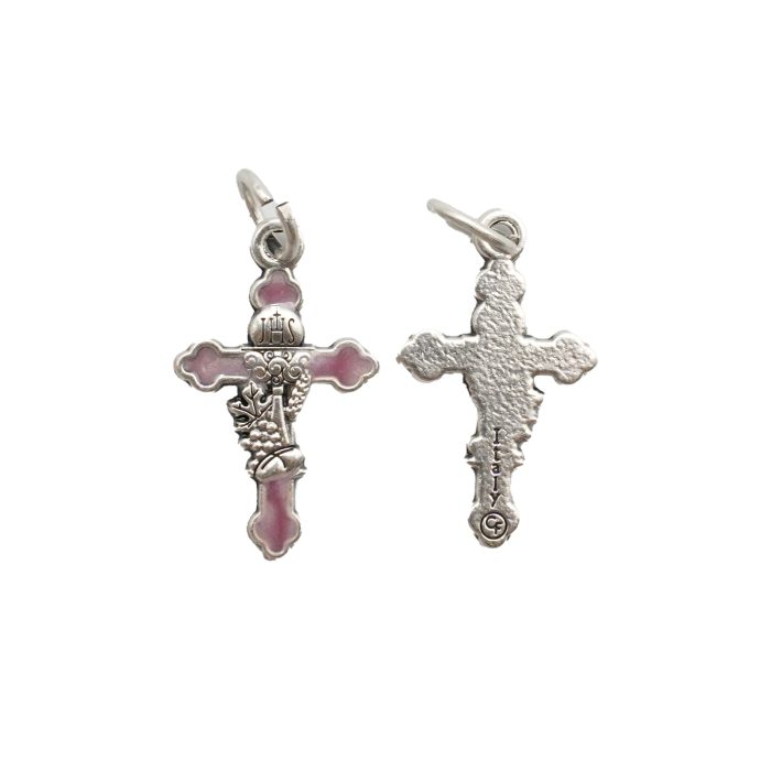 DIY十字架-圣体圣事-锌合金+镀银粉色珐琅-1.9cm Catholic religious art