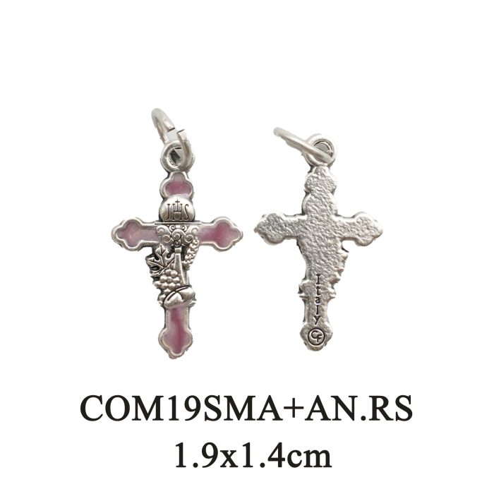 DIY十字架-圣体圣事-锌合金+镀银粉色珐琅-1.9cm Catholic religious art