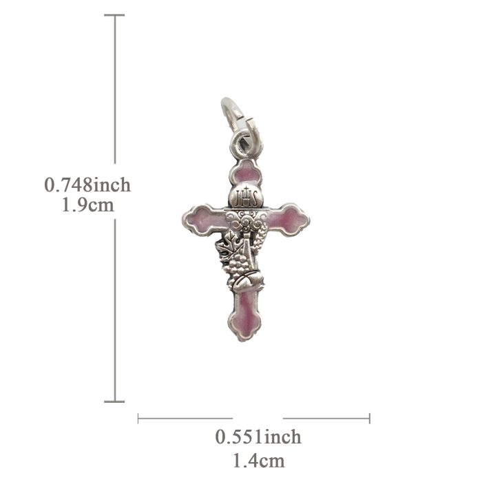 DIY十字架-圣体圣事-锌合金+镀银粉色珐琅-1.9cm Catholic religious art