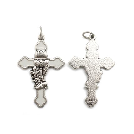 DIY十字架-圣体圣事-锌合金+镀银白色珐琅-3.7cm
