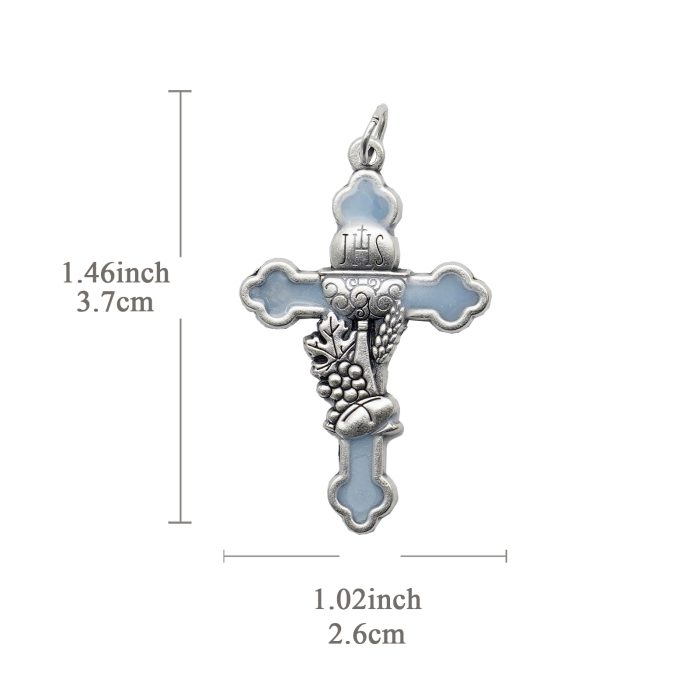 DIY十字架-圣体圣事-锌合金+镀银蓝色珐琅-3.7cm Catholic religious art