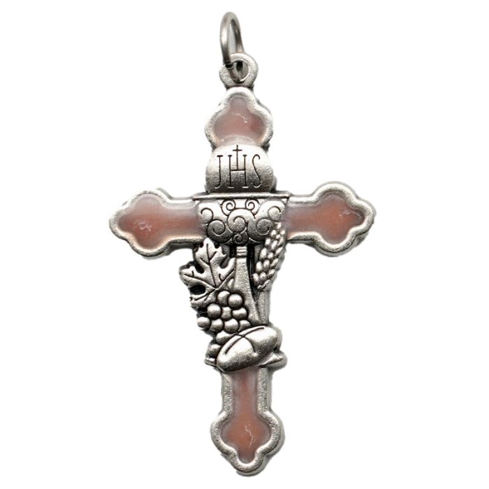 DIY十字架-圣体圣事+锌合金-粉色-3.7cm Catholic religious art