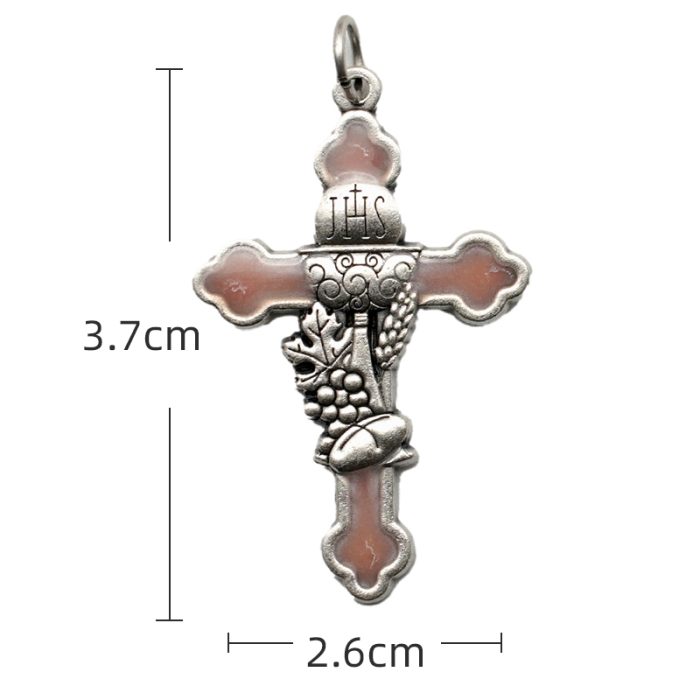 DIY十字架-圣体圣事+锌合金-粉色-3.7cm Catholic religious art