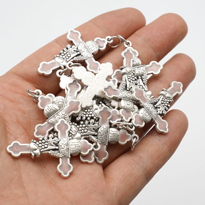 DIY十字架-圣体圣事+锌合金-粉色-3.7cm Catholic religious art