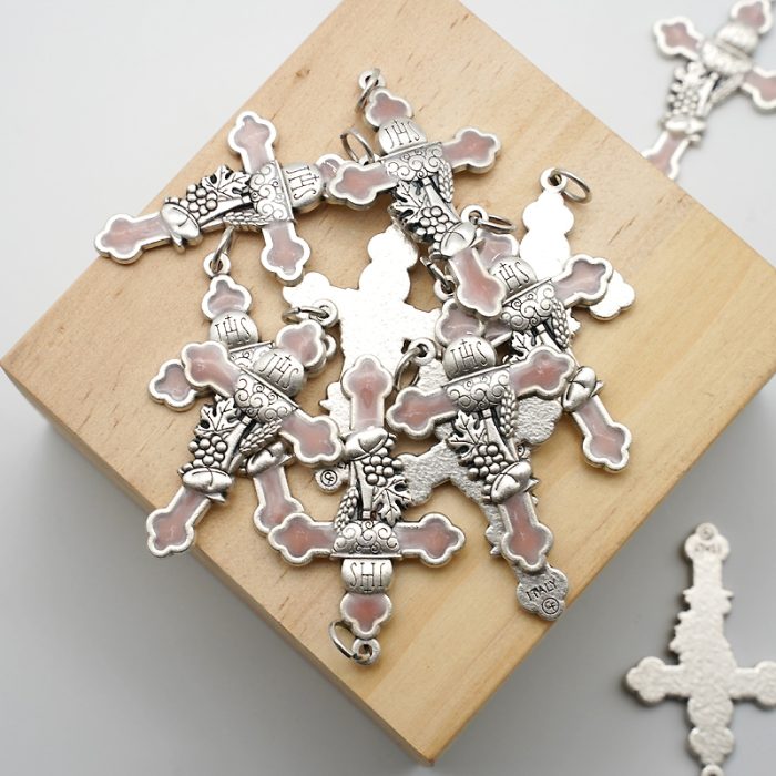 DIY十字架-圣体圣事+锌合金-粉色-3.7cm Catholic religious art