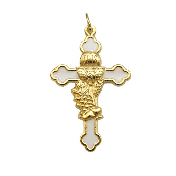 DIY十字架-圣体-锌合金-金色白珐琅-3.7cm Catholic religious art