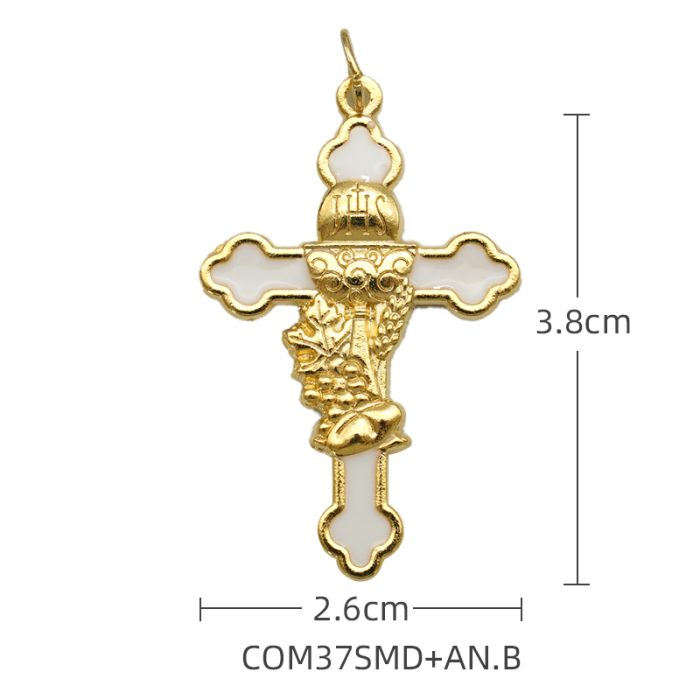 DIY十字架-圣体-锌合金-金色白珐琅-3.7cm Catholic religious art