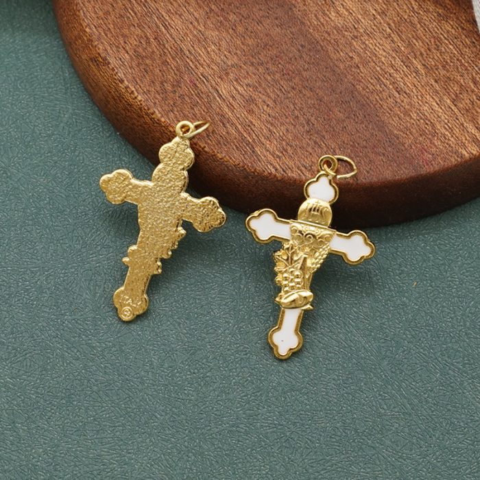 DIY十字架-圣体-锌合金-金色白珐琅-3.7cm Catholic religious art