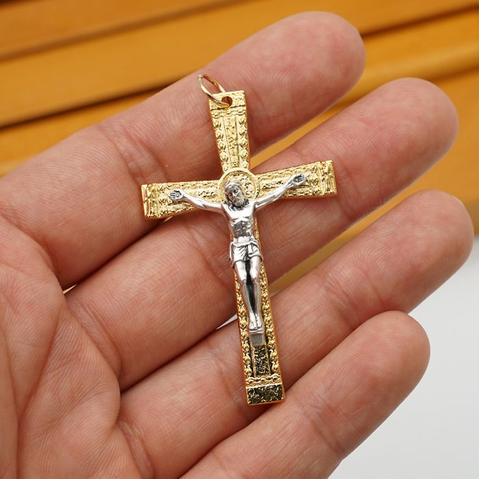 DIY十字架-金色+银色耶稣-锌合金-金色-5cm Catholic religious art