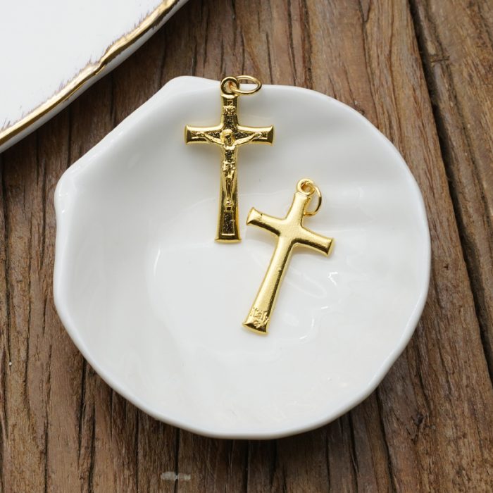 DIY十字架-沙面背景-锌合金-金色-4x2.4cm Catholic religious art