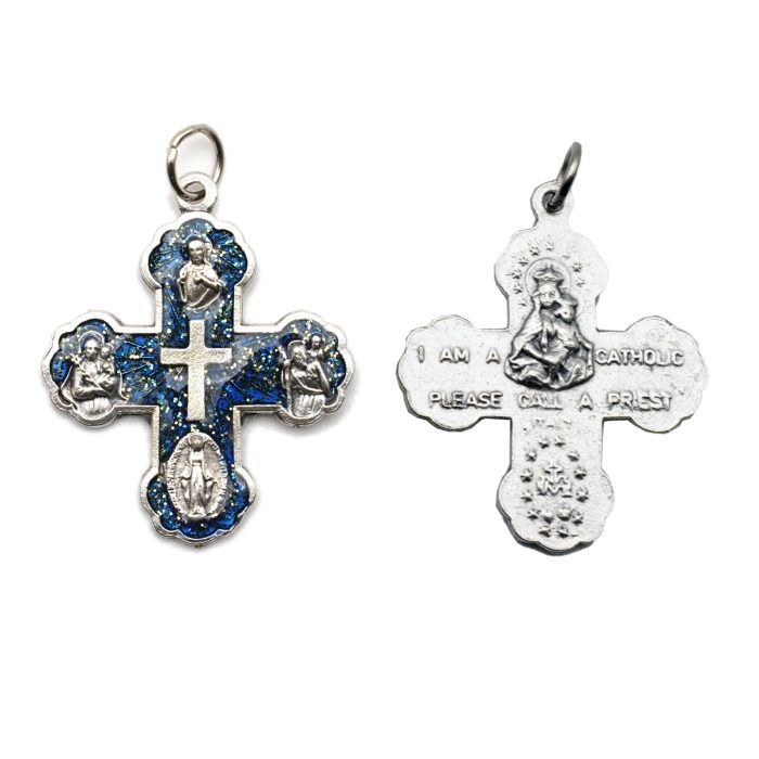 DIY十字架-加尔默罗-锌合金-蓝色-2.9x2.7cm Catholic religious art