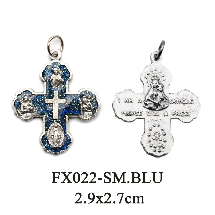 DIY十字架-加尔默罗-锌合金-蓝色-2.9x2.7cm Catholic religious art