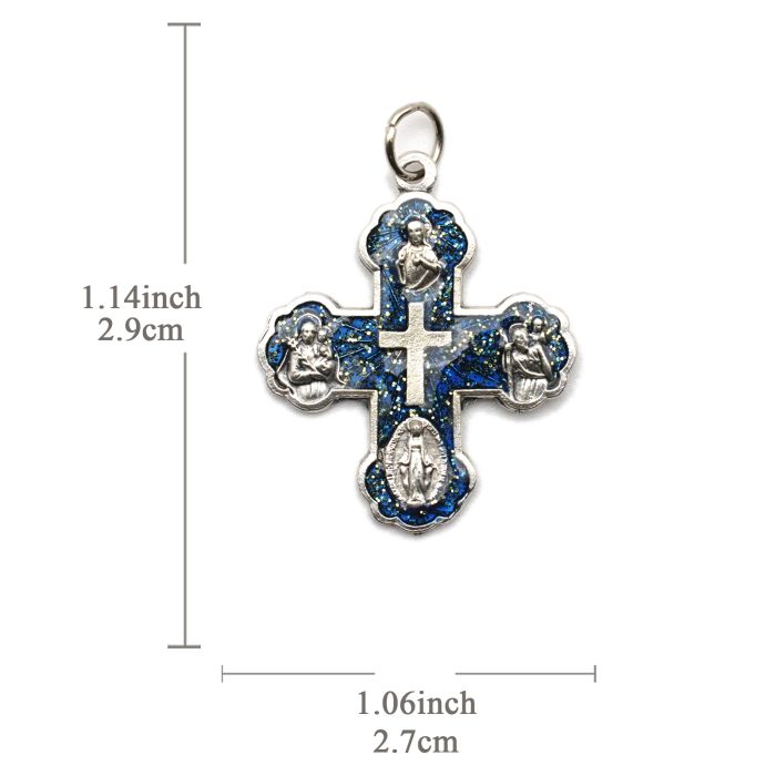 DIY十字架-加尔默罗-锌合金-蓝色-2.9x2.7cm Catholic religious art