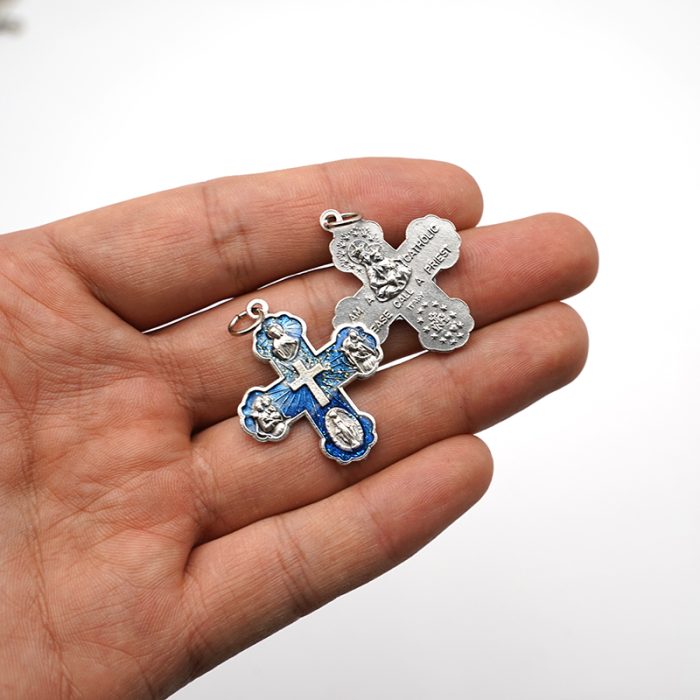 DIY十字架-加尔默罗-锌合金-蓝色-2.9x2.7cm Catholic religious art