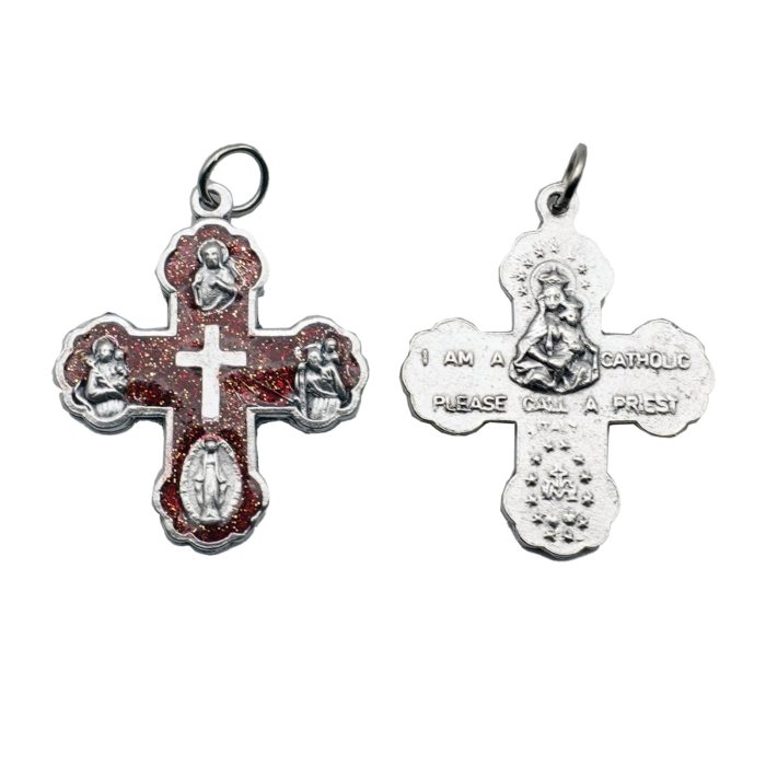 DIY十字架-加尔默罗-锌合金-红色-2.9x2.7cm Catholic religious art