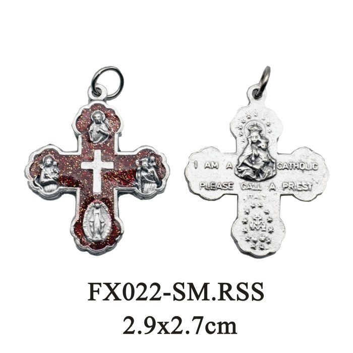 DIY十字架-加尔默罗-锌合金-红色-2.9x2.7cm Catholic religious art