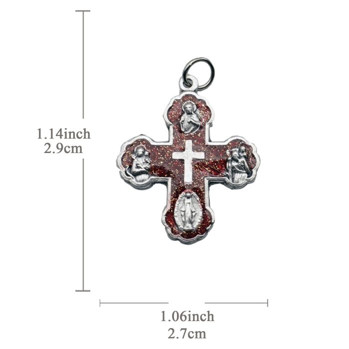DIY十字架-加尔默罗-锌合金-红色-2.9x2.7cm Catholic religious art