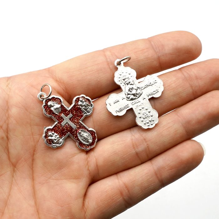 DIY十字架-加尔默罗-锌合金-红色-2.9x2.7cm Catholic religious art