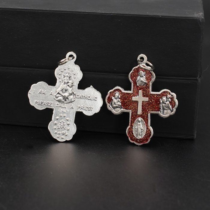 DIY十字架-加尔默罗-锌合金-红色-2.9x2.7cm Catholic religious art