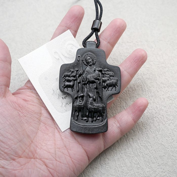 项链十字架-耶稣善牧-黑檀（带绳）-7x5cm送收纳包 Catholic religious art