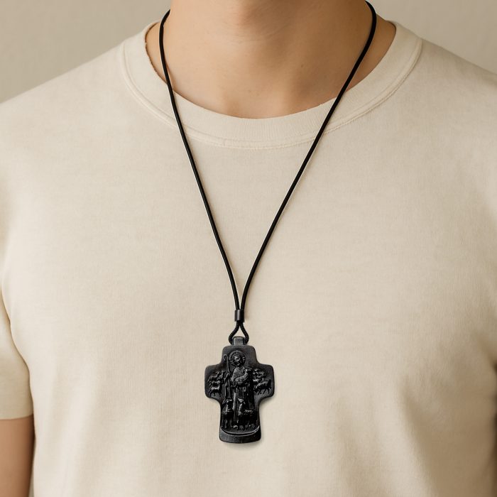 项链十字架-耶稣善牧-黑檀（带绳）-7x5cm送收纳包 Catholic religious art