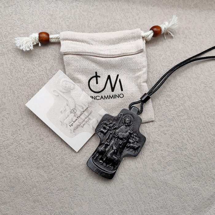 项链十字架-耶稣善牧-黑檀（带绳）-7x5cm送收纳包 Catholic religious art