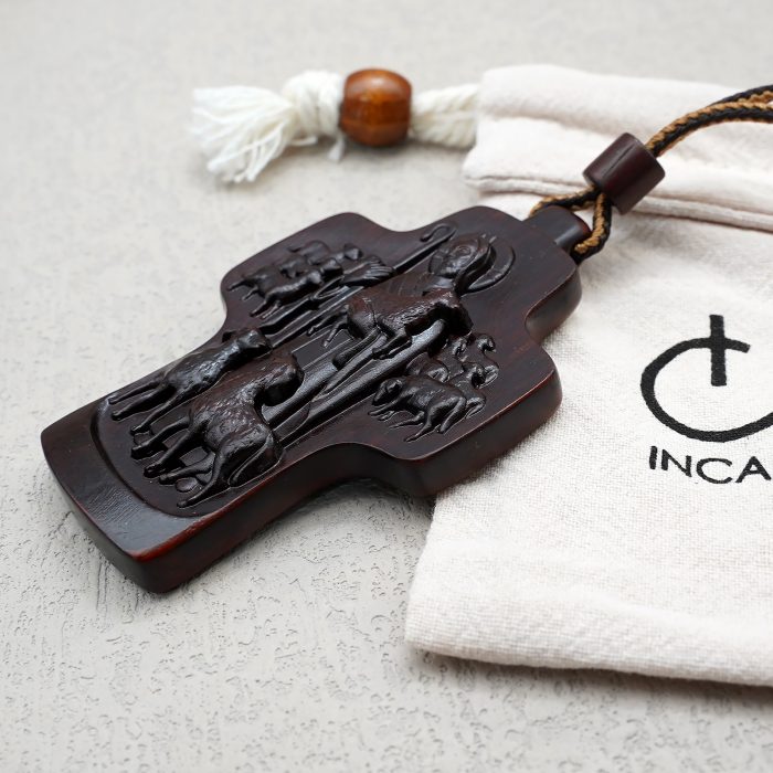 项链十字架-耶稣善牧-紫檀（带绳）-7x5cm送收纳包 Catholic religious art