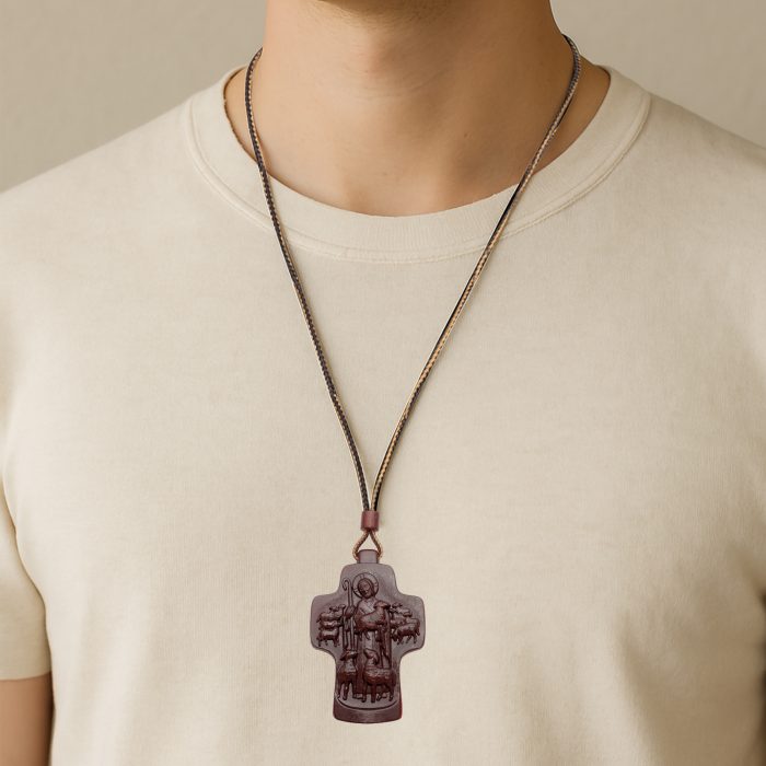 项链十字架-耶稣善牧-紫檀（带绳）-7x5cm送收纳包 Catholic religious art