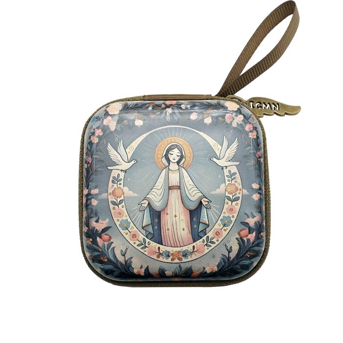 Rosary Case - Immaculate Conception - Metal - Zipper - 7x7x3.3cm Catholic religious art