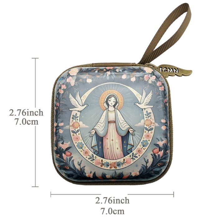 Rosary Case - Immaculate Conception - Metal - Zipper - 7x7x3.3cm Catholic religious art